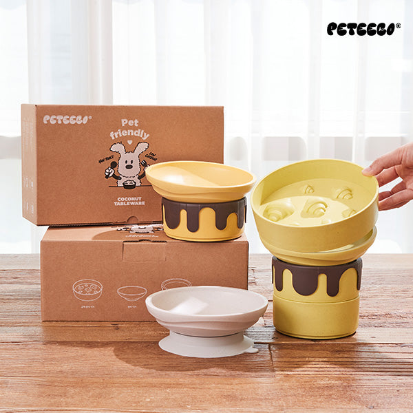【PETEECO】(出清特價!)椰子寵物碗3套組(椰子碗+立碗+慢食碗)